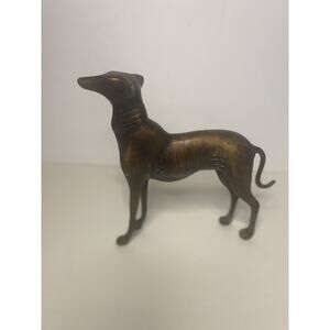 Vintage Bronze Greyhound Dog Figurine Metal Hollow 8" High